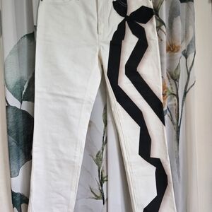 Dries Van Noten White and Black Straight Leg Jeans